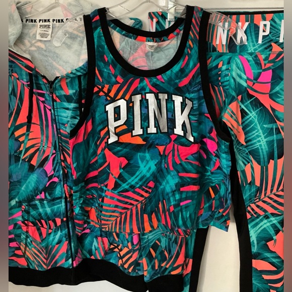 Pink Victoria Secret Vibrant Tropical Hoodie Leggings, and Top Set - Picture 3 of 8